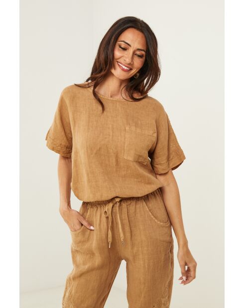 Top en lin Prestige camel