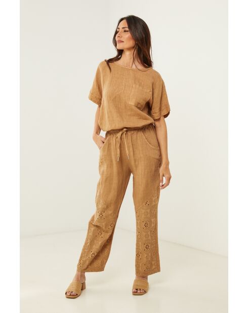 Top en lin Prestige camel