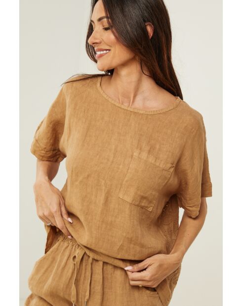 Top en lin Prestige camel