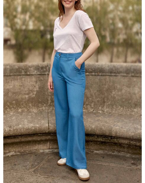 Pross blaue, gerade geschnittene, taillierte Hose