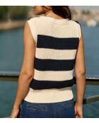 Mawa ärmelloser Pullover in Ecru und Marineblau