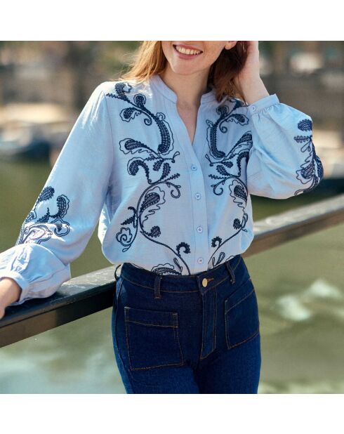 Blouse ample, encolure en V Beyta ciel