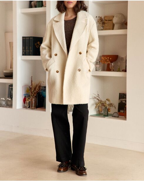 Manteau long en laine coupe droite Naelis écru