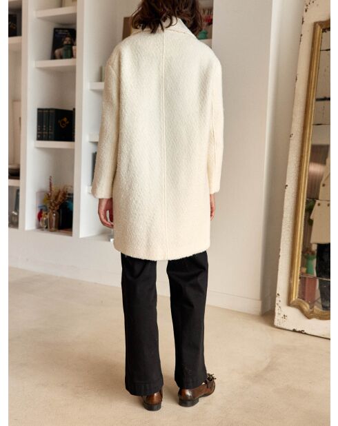 Manteau long en laine coupe droite Naelis écru