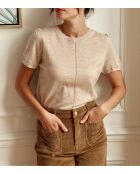 Mathilde beige trui met rechte snit en korte mouwen