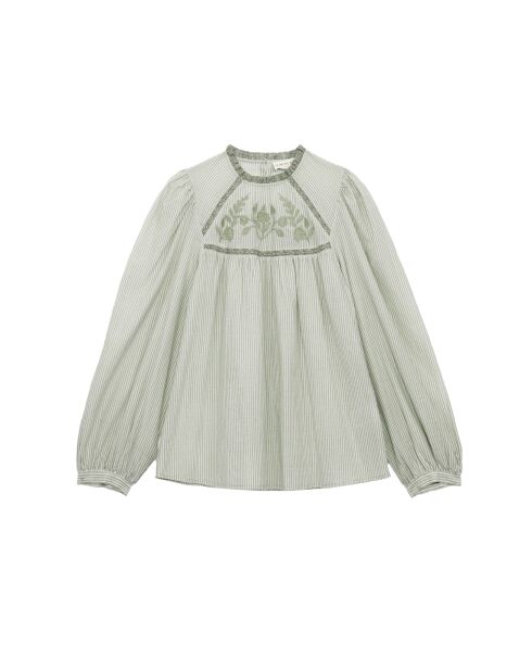 Blouse coupe ample Birtin vert et ecru