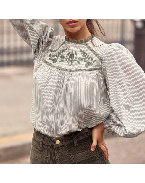 Blouse coupe ample Birtin vert et ecru