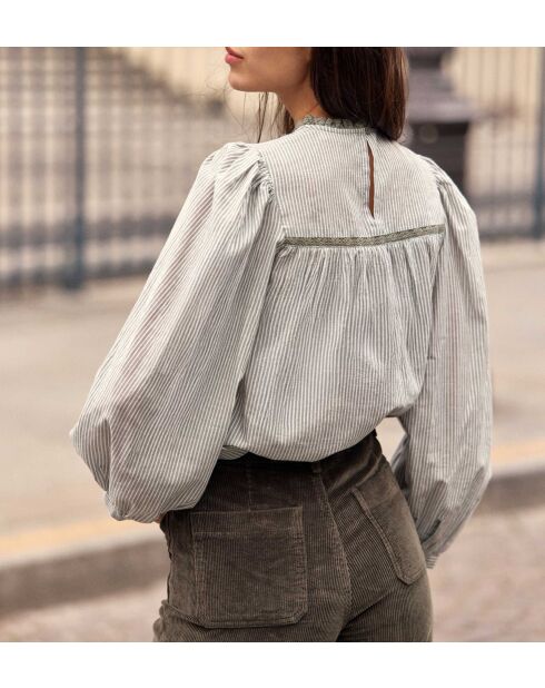 Blouse coupe ample Birtin vert et ecru