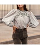 Blusa holgada de color verde británico y crudo