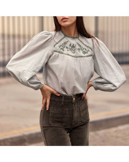 Blouse coupe ample Birtin vert et ecru