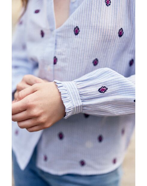 Blouse coupe droite Blooma ciel et ecru