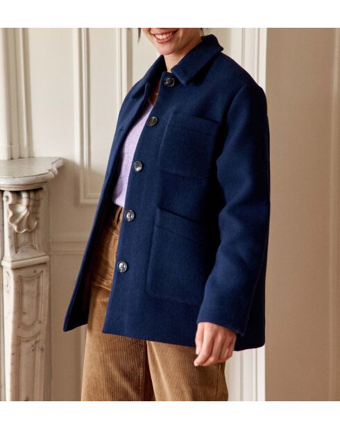 Manteau bi matière coupe droite Nita marine