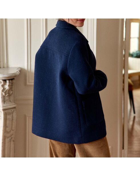 Manteau bi matière coupe droite Nita marine