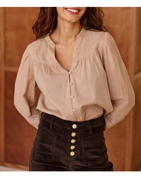 Camelkleurige blouse met rechte snit Bowie