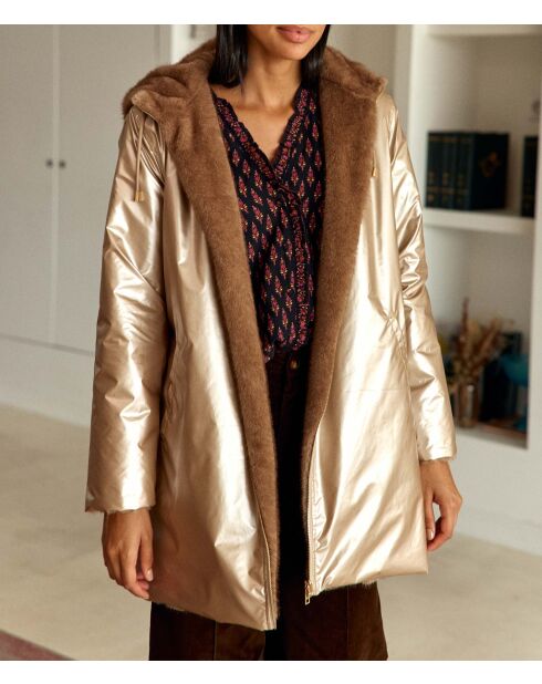 Impermeable mi-long réversible Nainy taupe