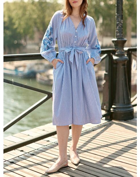 Robe longue rayures Raby bleuetecru