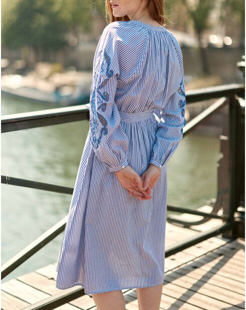 Robe longue rayures Raby bleuetecru