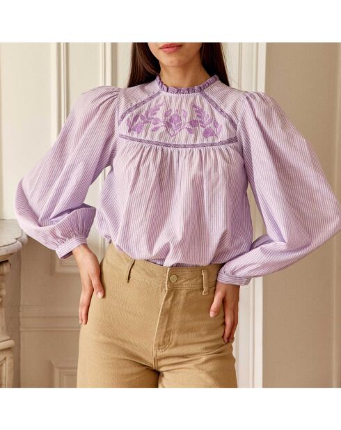 Blouse coupe ample Birtin parme et ecru