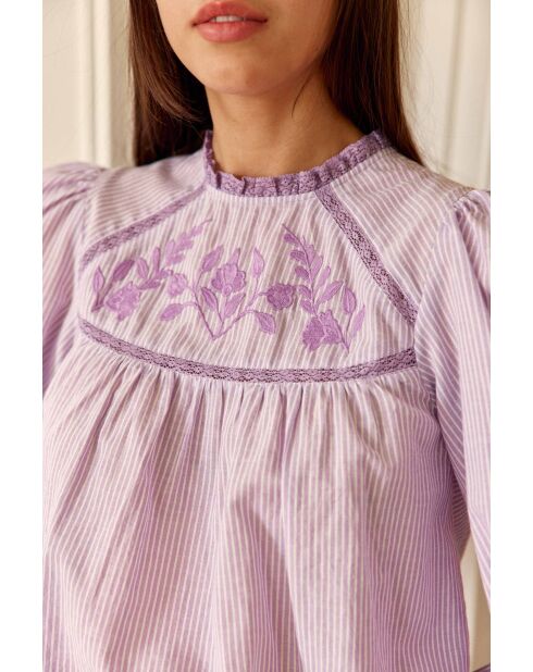 Blouse coupe ample Birtin parme et ecru