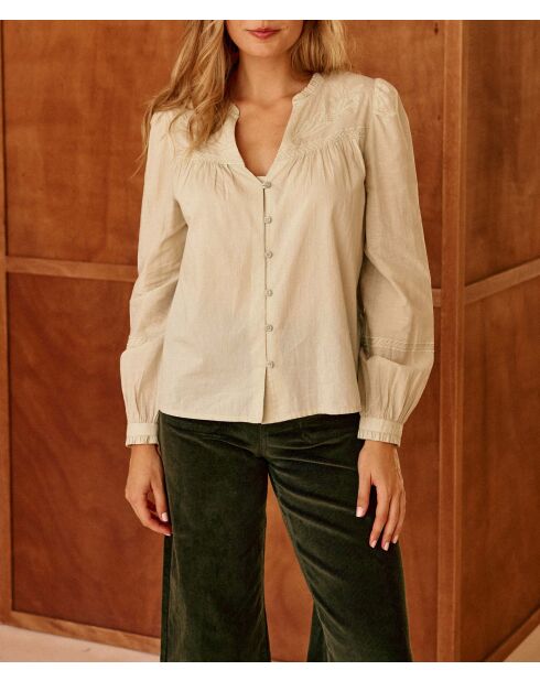 BOWIE amandelgroene blouse met rechte snit