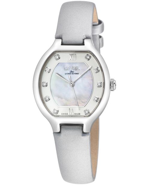 Montre Gevril femme Lugano en cuir argentée