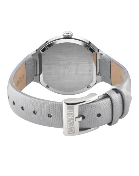 Montre Gevril femme Lugano en cuir argentée