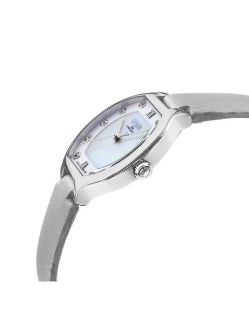 Montre Gevril femme Lugano en cuir argentée