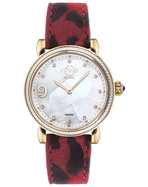 Montre GV2 Ravenna femme en cuir rouge à motifs noirs
