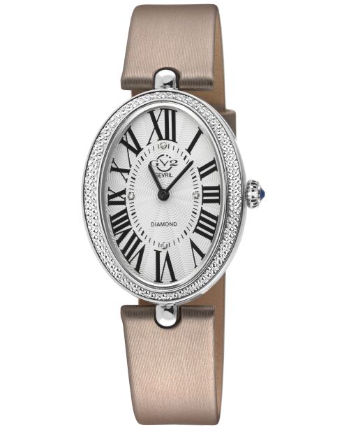 Montre femme GV2 Piazza Navona en cuir de soie italien rose fait main.