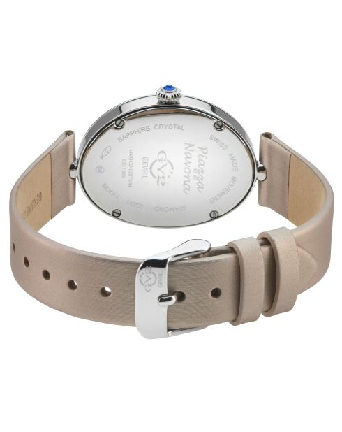 Montre femme GV2 Piazza Navona en cuir de soie italien rose fait main.