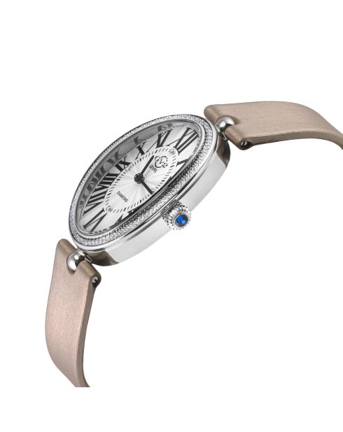 Montre femme GV2 Piazza Navona en cuir de soie italien rose fait main.