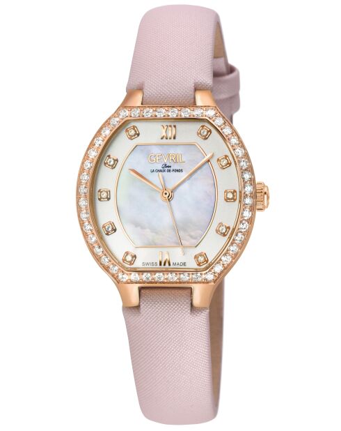 Montre Gevril femme Lugano en cuir rose poudré