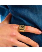 Bague réglable cabochon scarabé avec émail Trezor noire