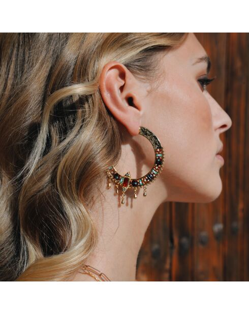Boucles d'oreilles créoles avec perles Cenote turquoises