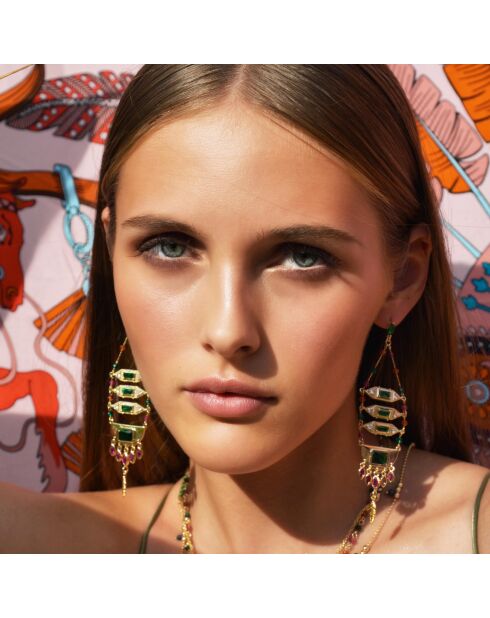 Boucles d'oreilles pendantes avec perles Soledad vertes