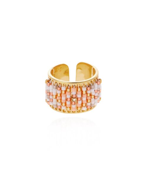 Bague ajustable avec perles tissées Etowa blanche