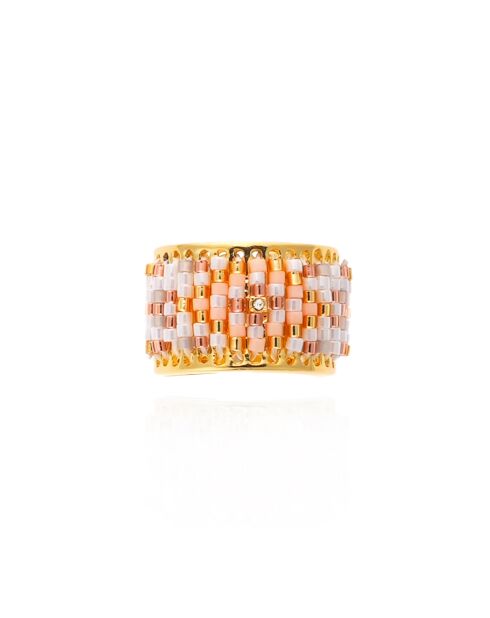 Bague ajustable avec perles tissées Etowa blanche