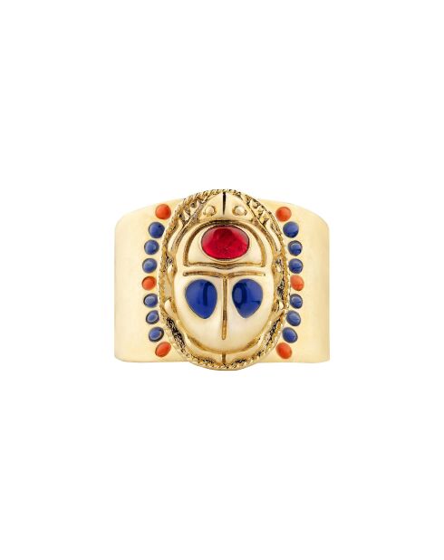 Bague réglable cabochon scarabé avec émail Trezor dorée