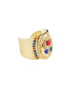 Bague réglable cabochon scarabé avec émail Trezor dorée