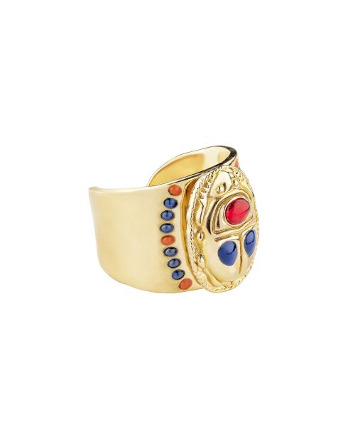 Bague réglable cabochon scarabé avec émail Trezor dorée