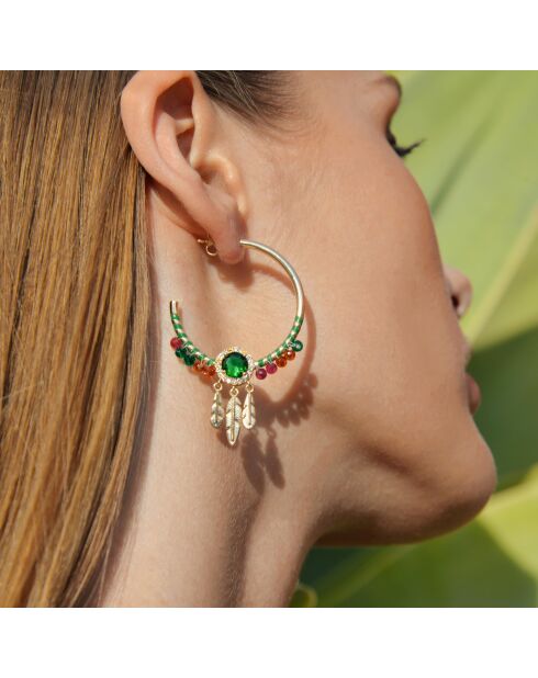 Boucles d'oreilles créoles avec pampilles Lidiane vertes