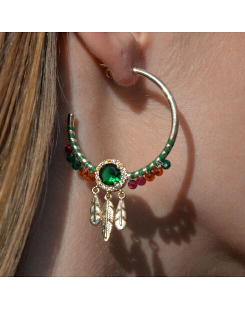 Boucles d'oreilles créoles avec pampilles Lidiane vertes