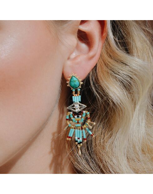 Boucles d'oreilles pendantes de perles Halba turquoises