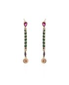 Boucles d'oreilles pendantes émail et perles Vasile vertes