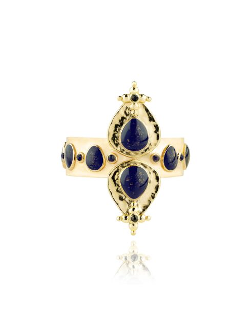 Bague réglable cabochon émail Vadja bleue
