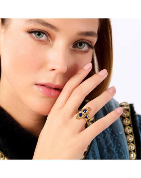Bague réglable cabochon émail Vadja bleue