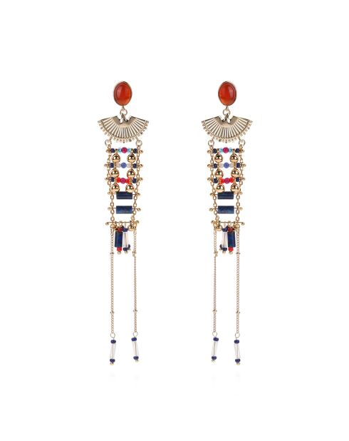 Boucles d'oreilles pendantes avec perles et chaînes Kaja bleues