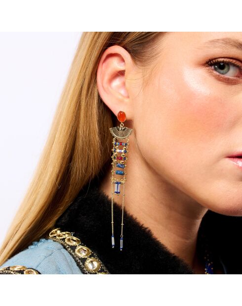 Boucles d'oreilles pendantes avec perles et chaînes Kaja bleues