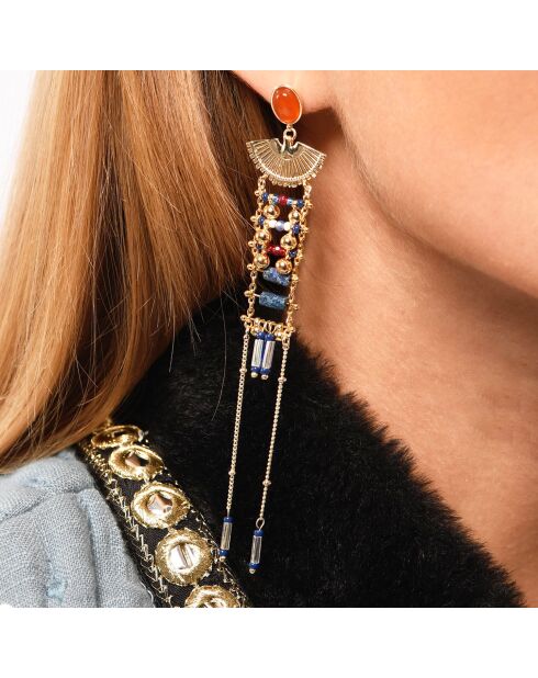 Boucles d'oreilles pendantes avec perles et chaînes Kaja bleues