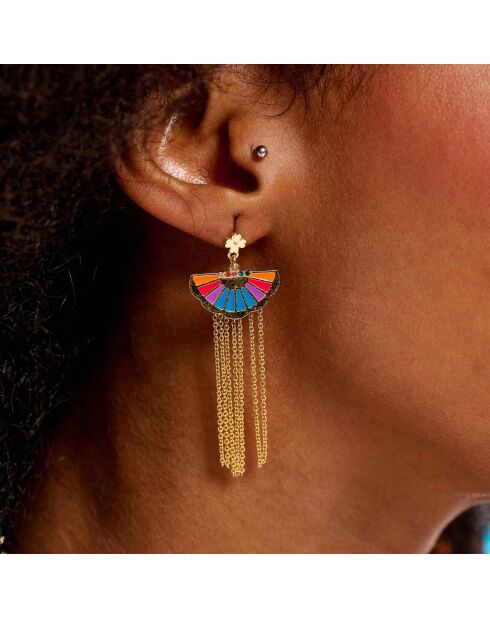 Boucles d'oreilles avec cabochon et chaînes pour oreilles percées Sancho multicolores